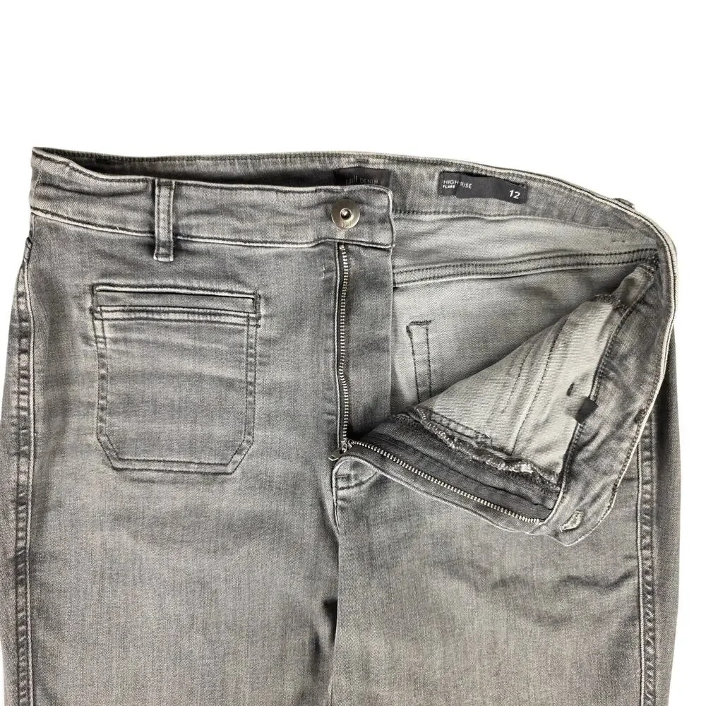 J.Jill High Rise Flare Jeans Womens 12 Gray Patch Pocket Stretch